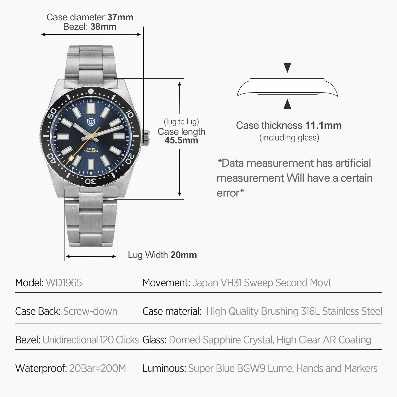 Watchdives 37Mm WD1965 V2 Man  - Men'S Accessories Jewelry 评论和价格