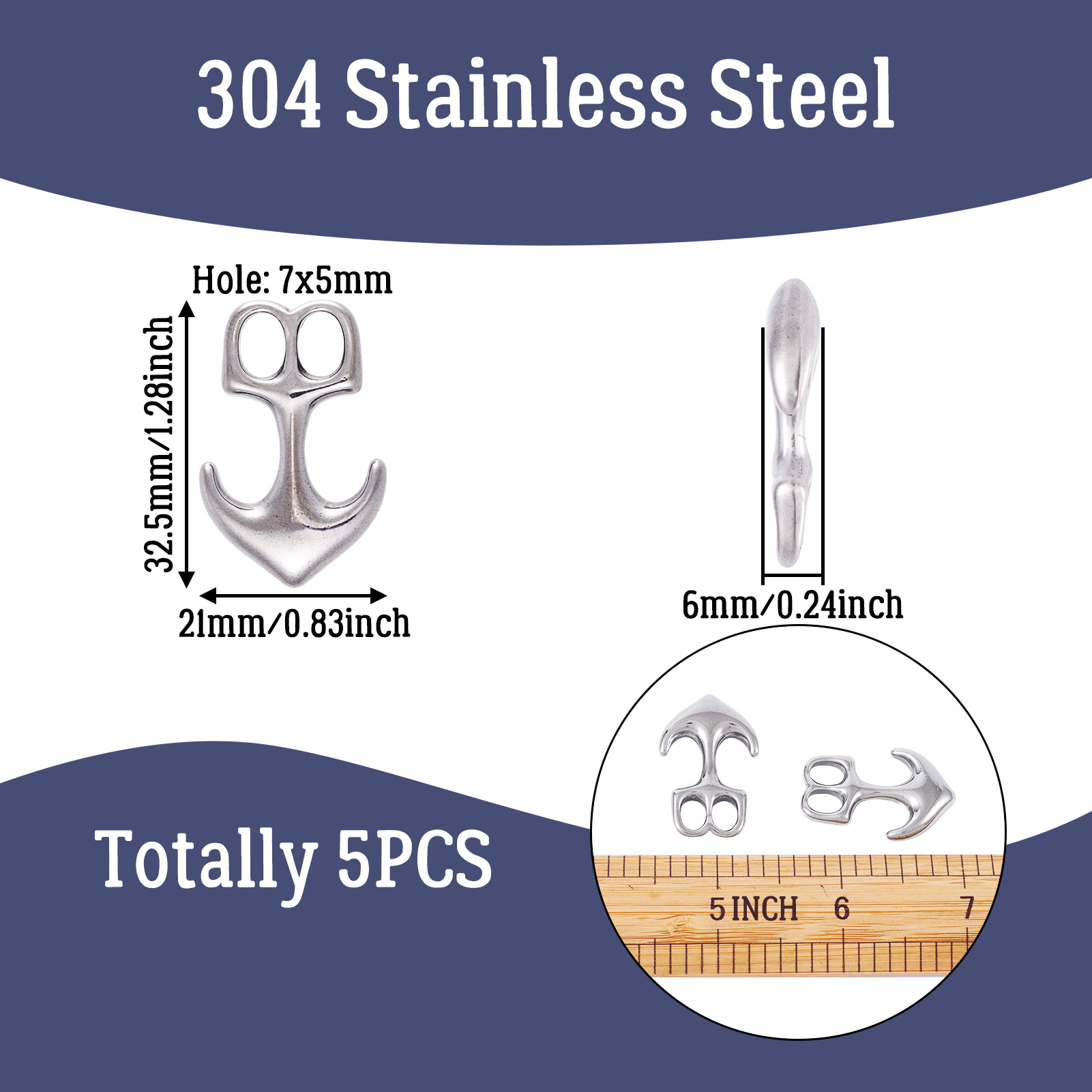 5pcs Anchor Hook Clasps 304 St - Men Accessories Jewellery 评论和价格
