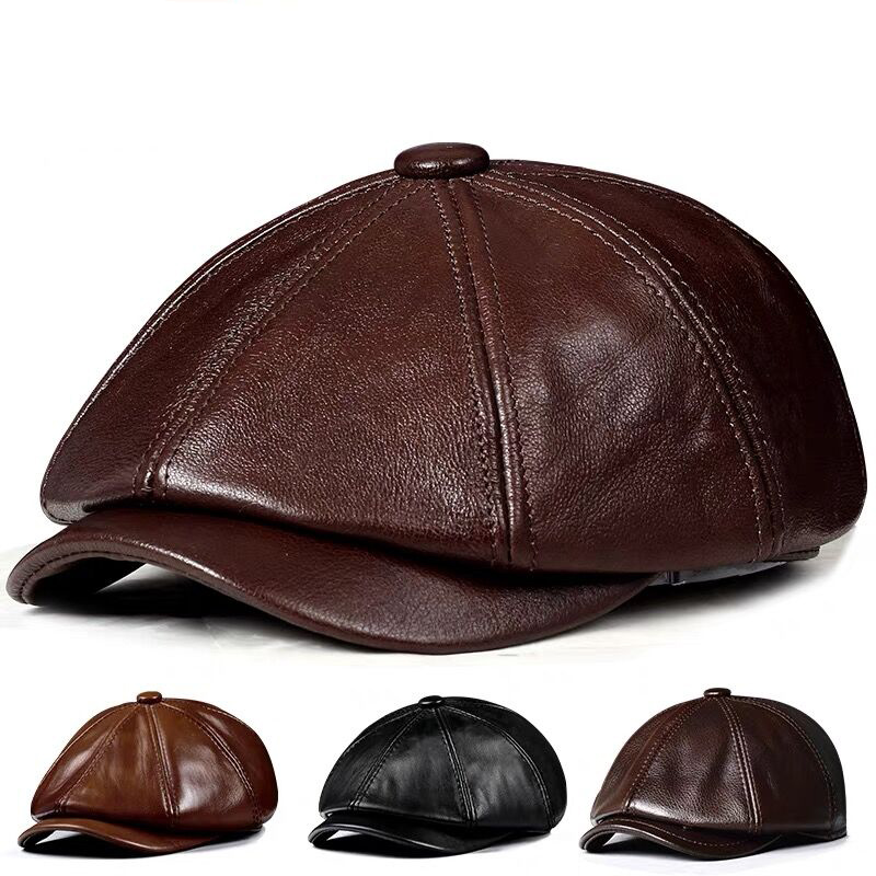 Spring New Genuine Leather Hat - Men Accessories Brands 评论和价格